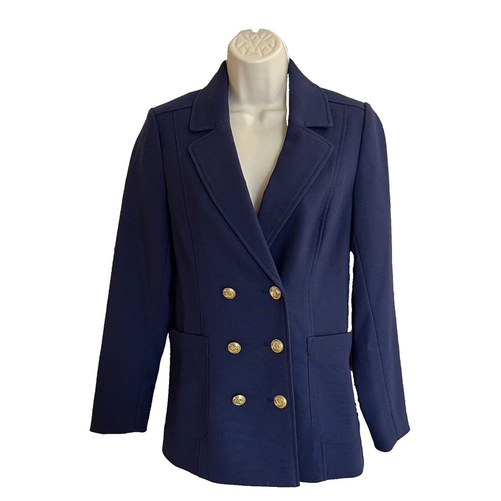 H&M Size 6 Blazer Jacket Navy Blue Nautical Double Breasted Gold Buttons Pockets